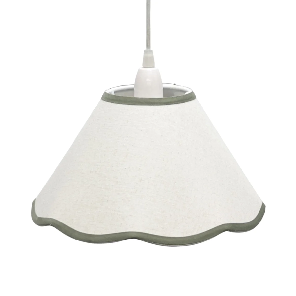 Libby Easy Fit Fabric Pendant Shade - White Linen With Sage Green Cotton Detail – image 1