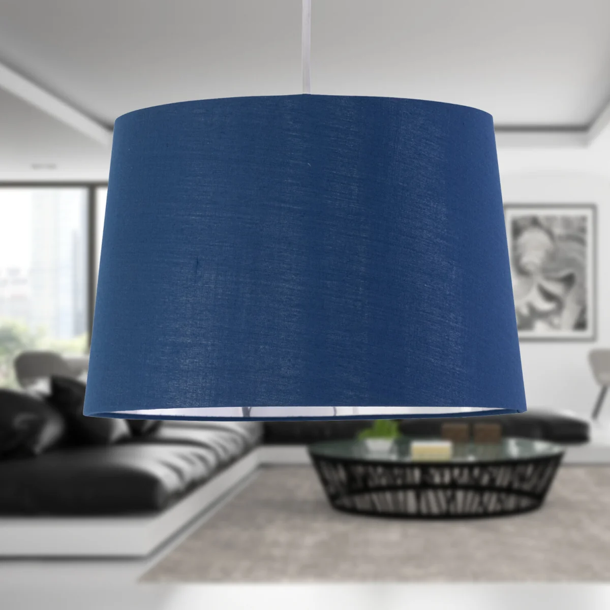 Zoey Easy Fit Fabric Pendant Shade - Navy Blue Cotton With Chrome Inner Detail – image 5