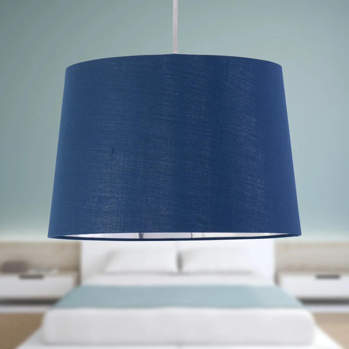 Zoey Easy Fit Fabric Pendant Shade - Navy Blue Cotton With Chrome Inner Detail – image 6