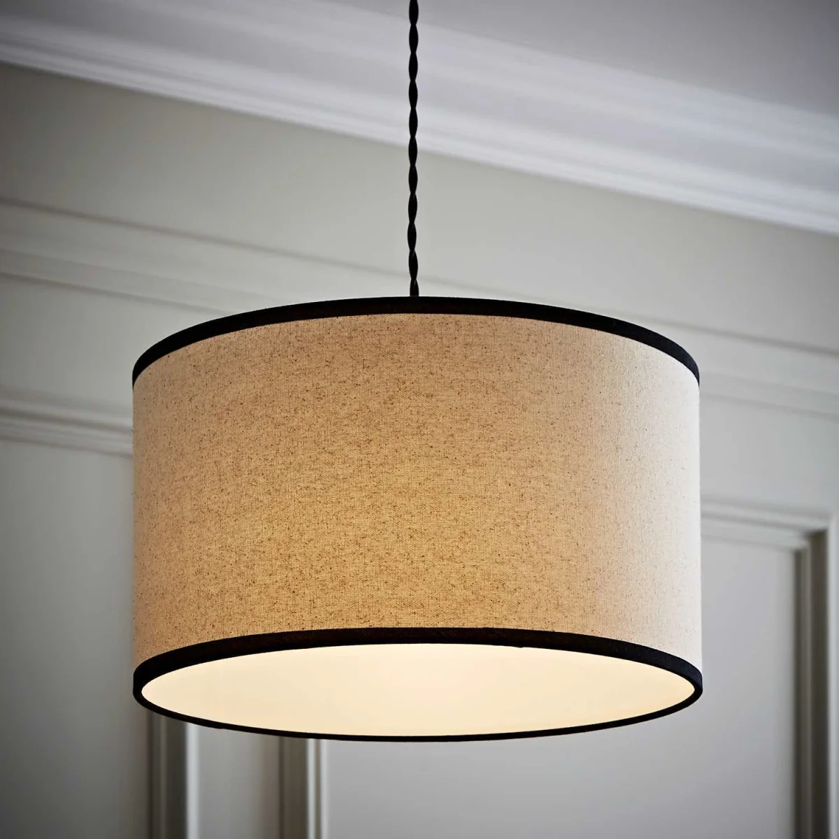Eva Natural Linen with Trim Drum Light Shade - Black / Plastic – image 2