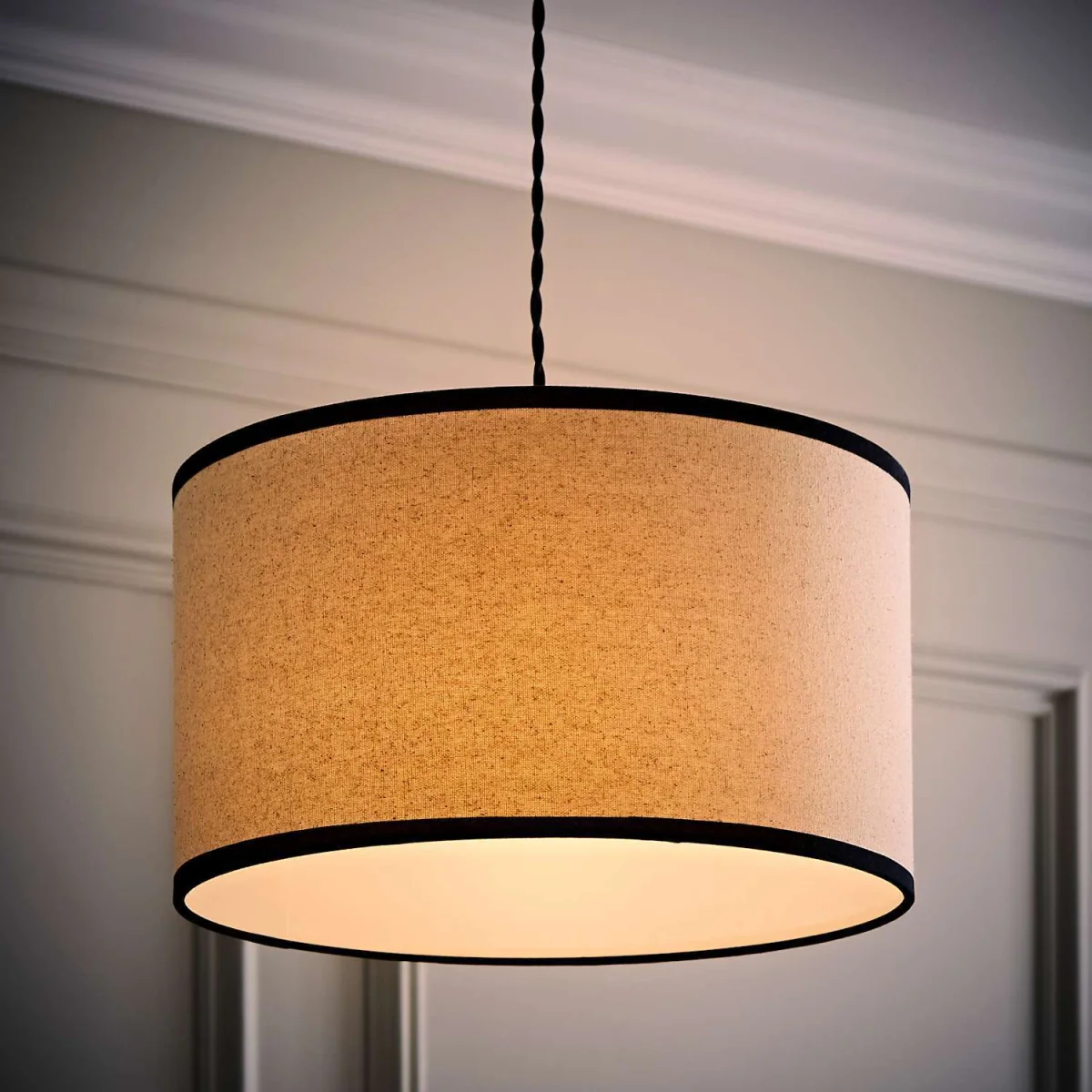 Eva Natural Linen with Trim Drum Light Shade - Black / Plastic – image 3