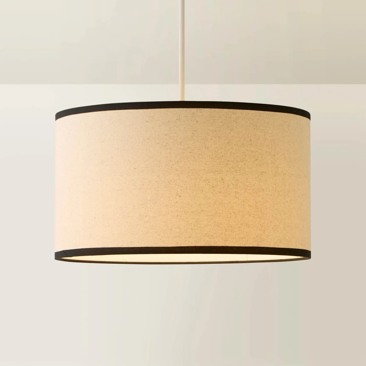 Eva Natural Linen with Trim Drum Light Shade - Black / Plastic – image 4