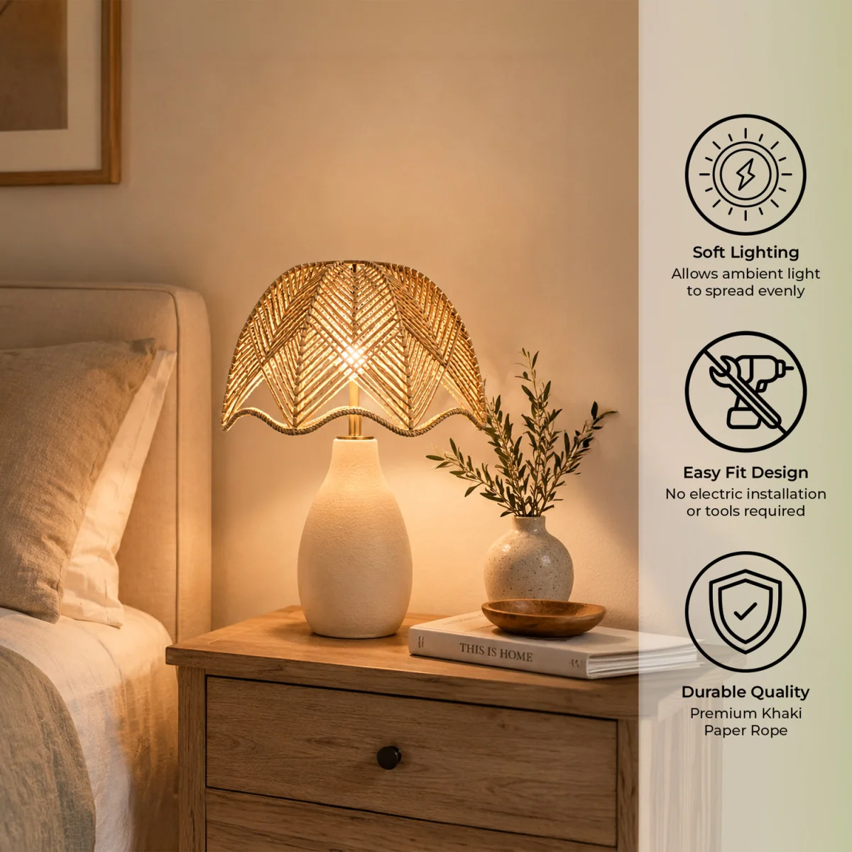 Woven Rope Light Shade Chevron Weave With Scalloped Edge - Natural – image 3