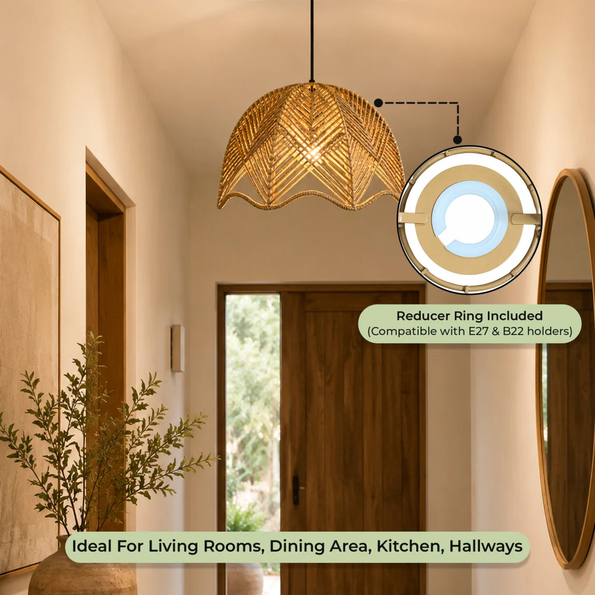 Woven Rope Light Shade Chevron Weave With Scalloped Edge - Natural – image 4