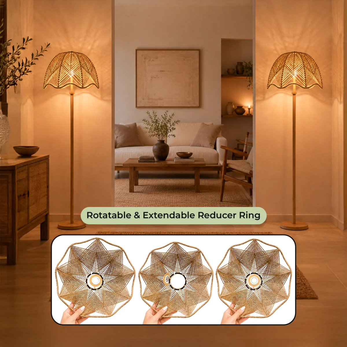 Woven Rope Light Shade Chevron Weave With Scalloped Edge - Natural – image 5