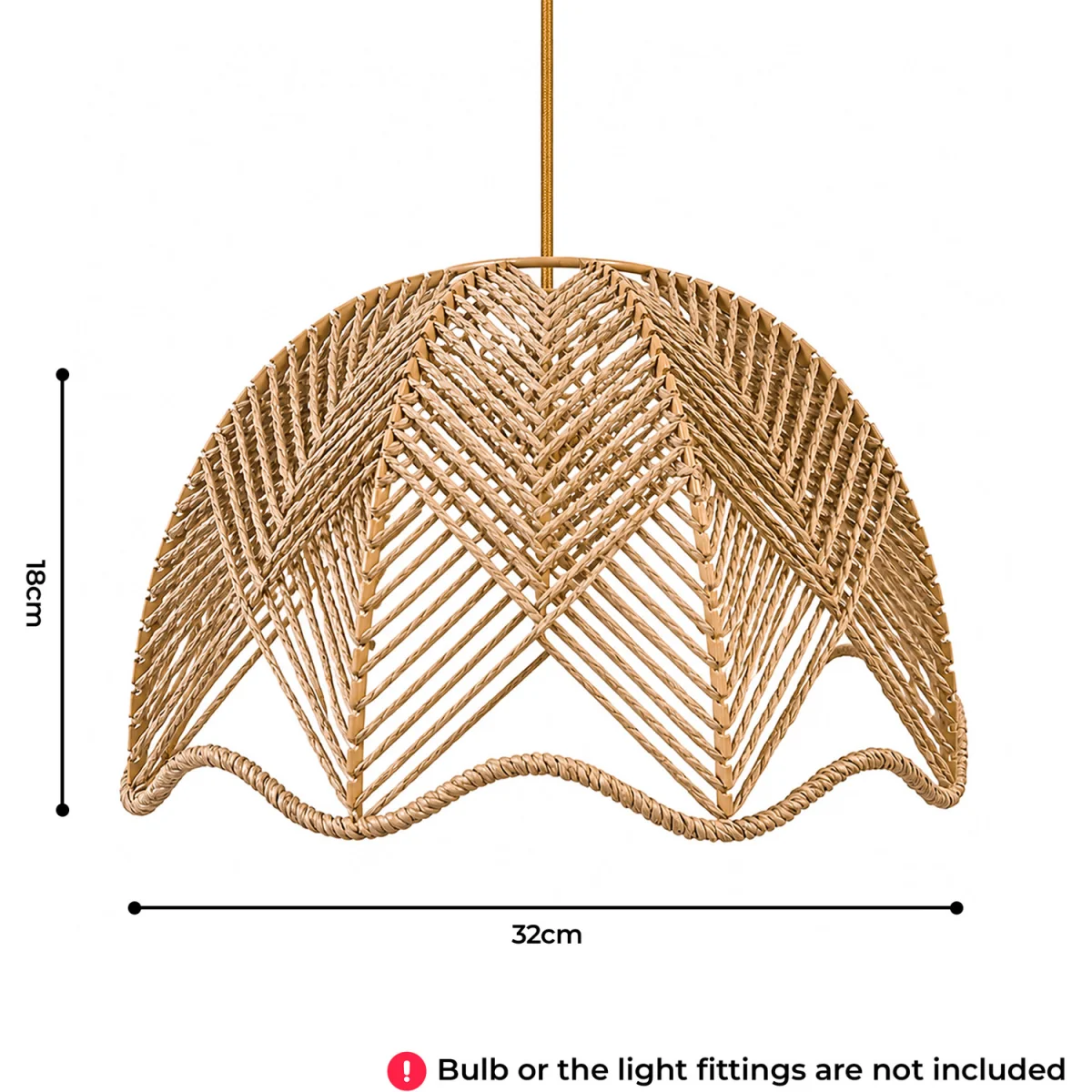 Woven Rope Light Shade Chevron Weave With Scalloped Edge - Natural – image 6