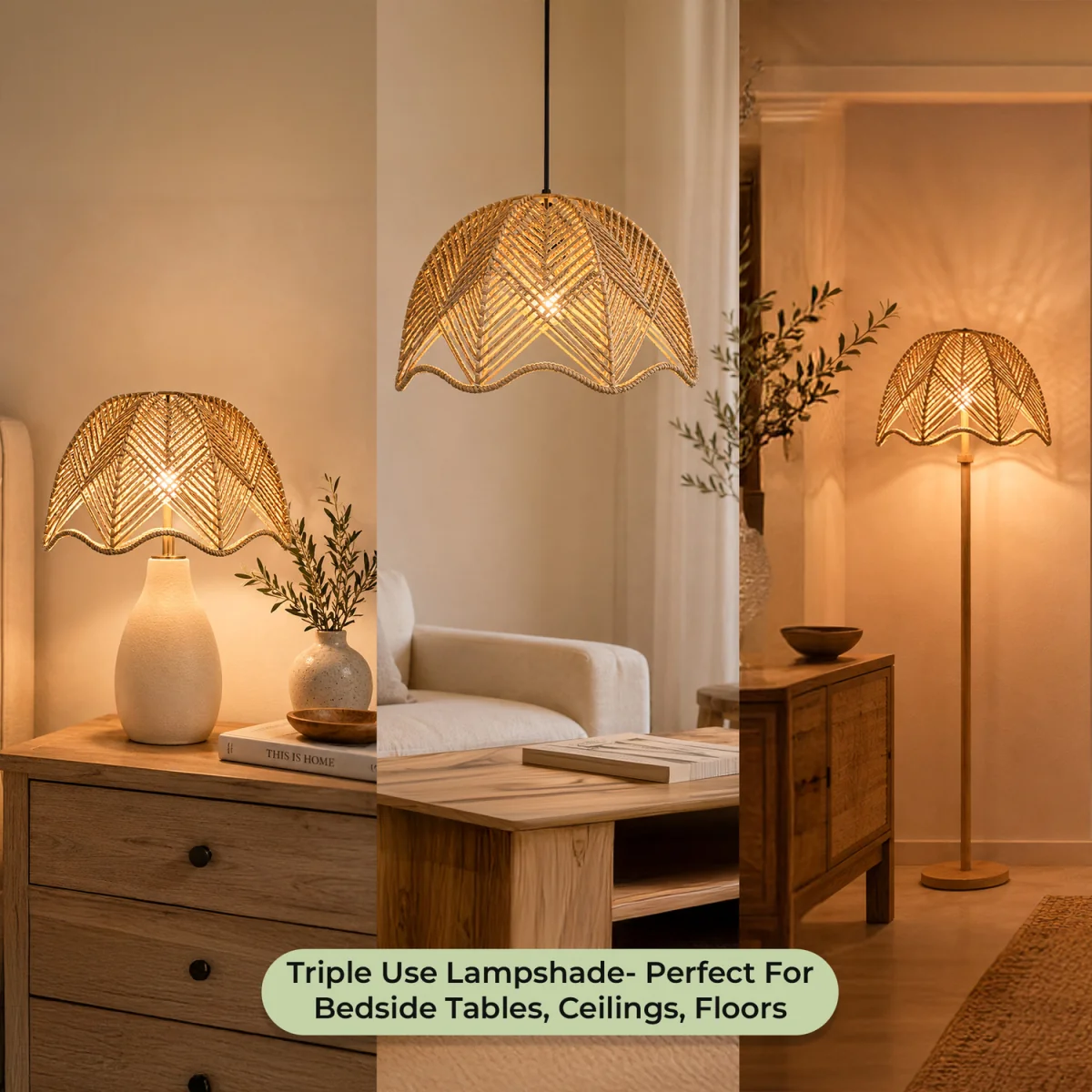 Woven Rope Light Shade Chevron Weave With Scalloped Edge - Natural – image 7