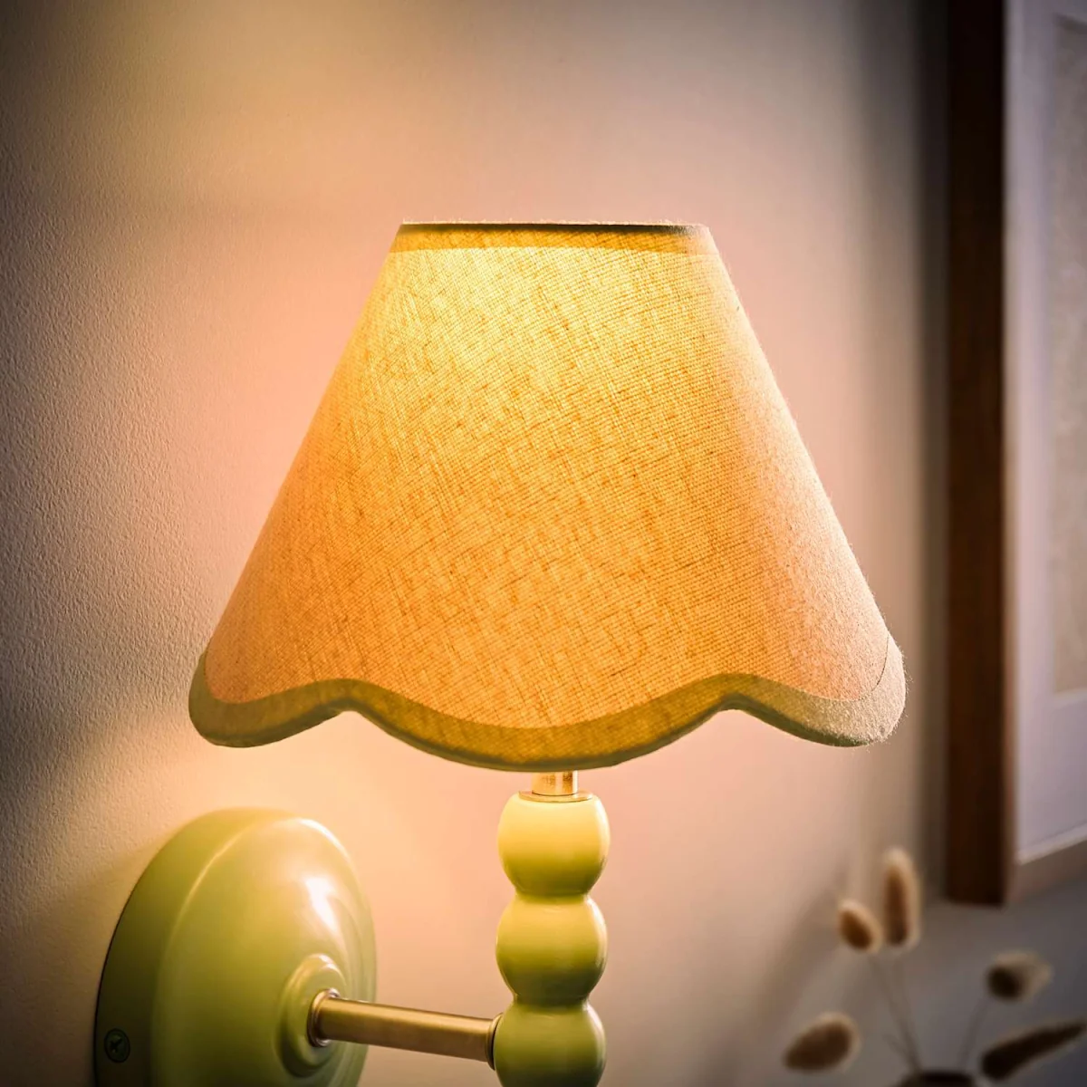 Florie Natural Linen Tapered Scalloped Pastel Trim Mini Lamp Shade - Linen / No - Sage Green – image 4