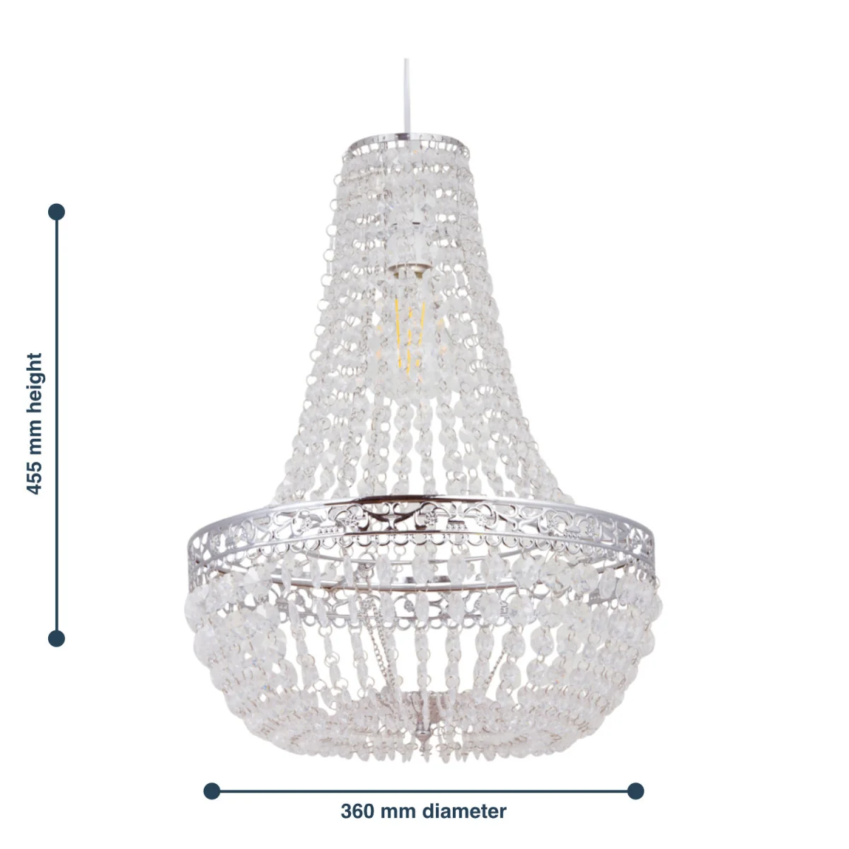 Marino Easy Fit Jewelled Pendant Shade - Clear Acrylic With Polished Chrome Plate Detail – image 2
