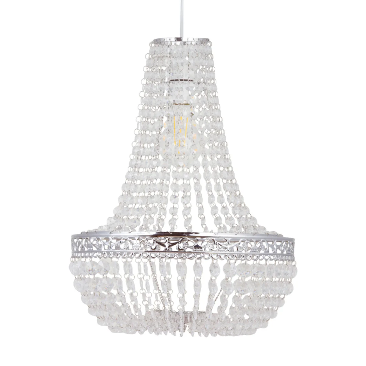 Marino Easy Fit Jewelled Pendant Shade - Clear Acrylic With Polished Chrome Plate Detail – image 3