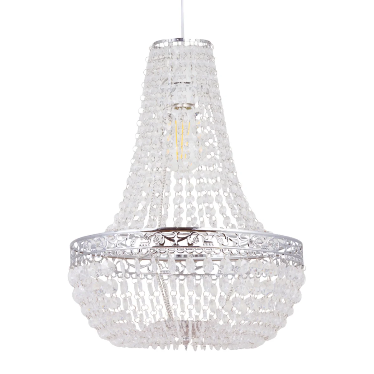 Marino Easy Fit Jewelled Pendant Shade - Clear Acrylic With Polished Chrome Plate Detail – image 4
