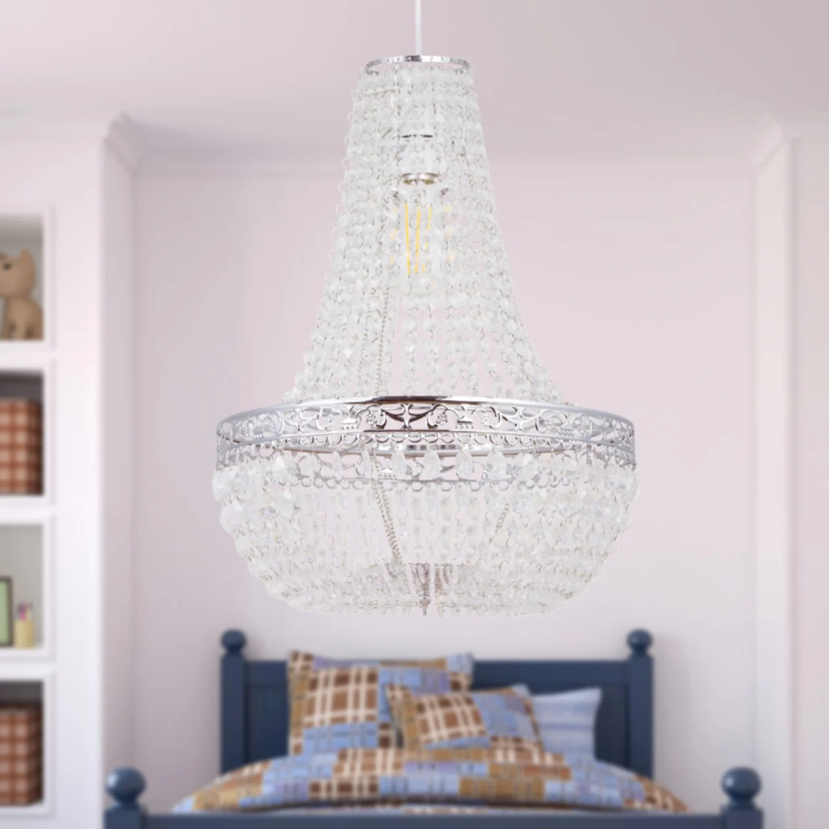 Marino Easy Fit Jewelled Pendant Shade - Clear Acrylic With Polished Chrome Plate Detail – image 6