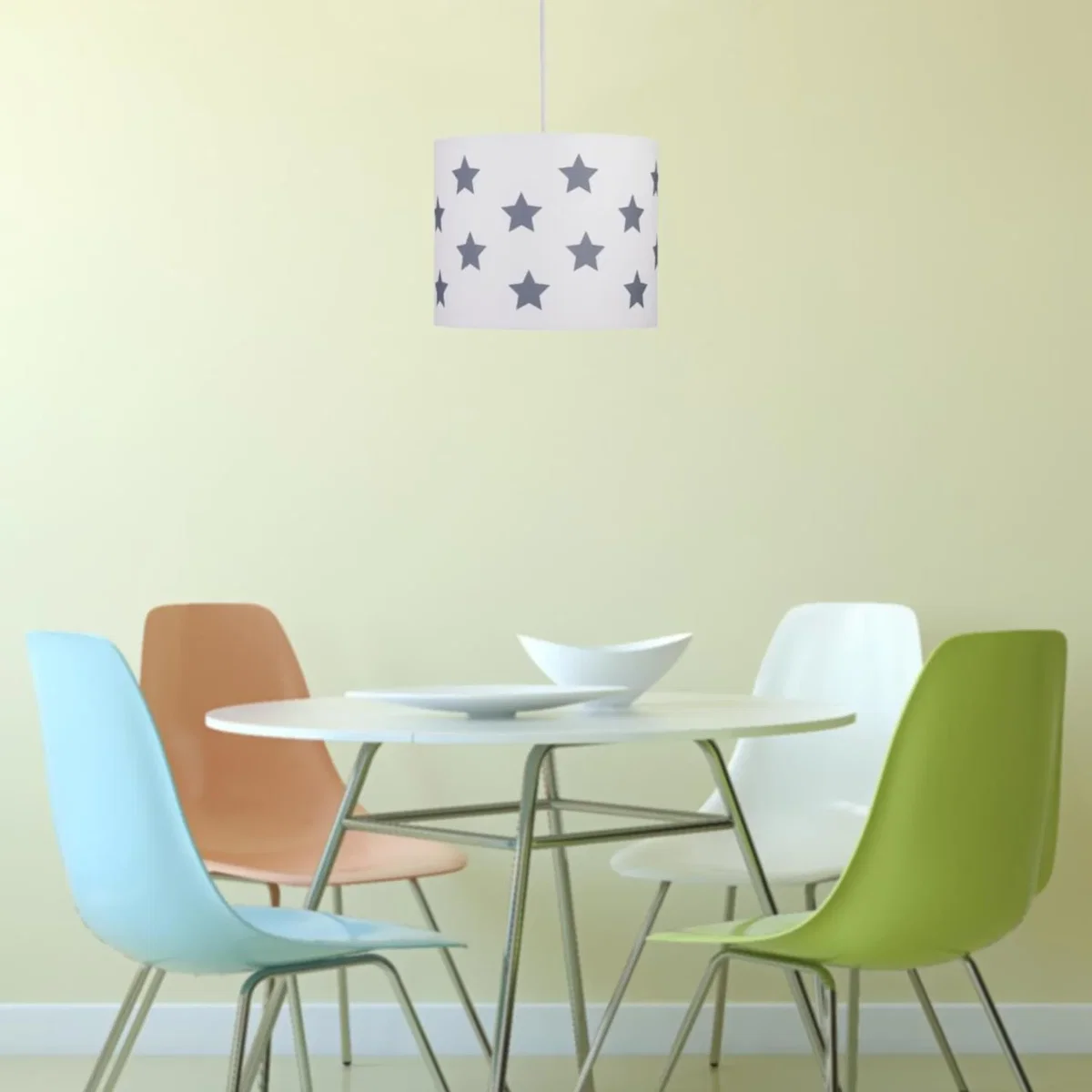 Set Of 2 White With Grey Stars 25cm Light Shades - White & Dark Grey – image 3