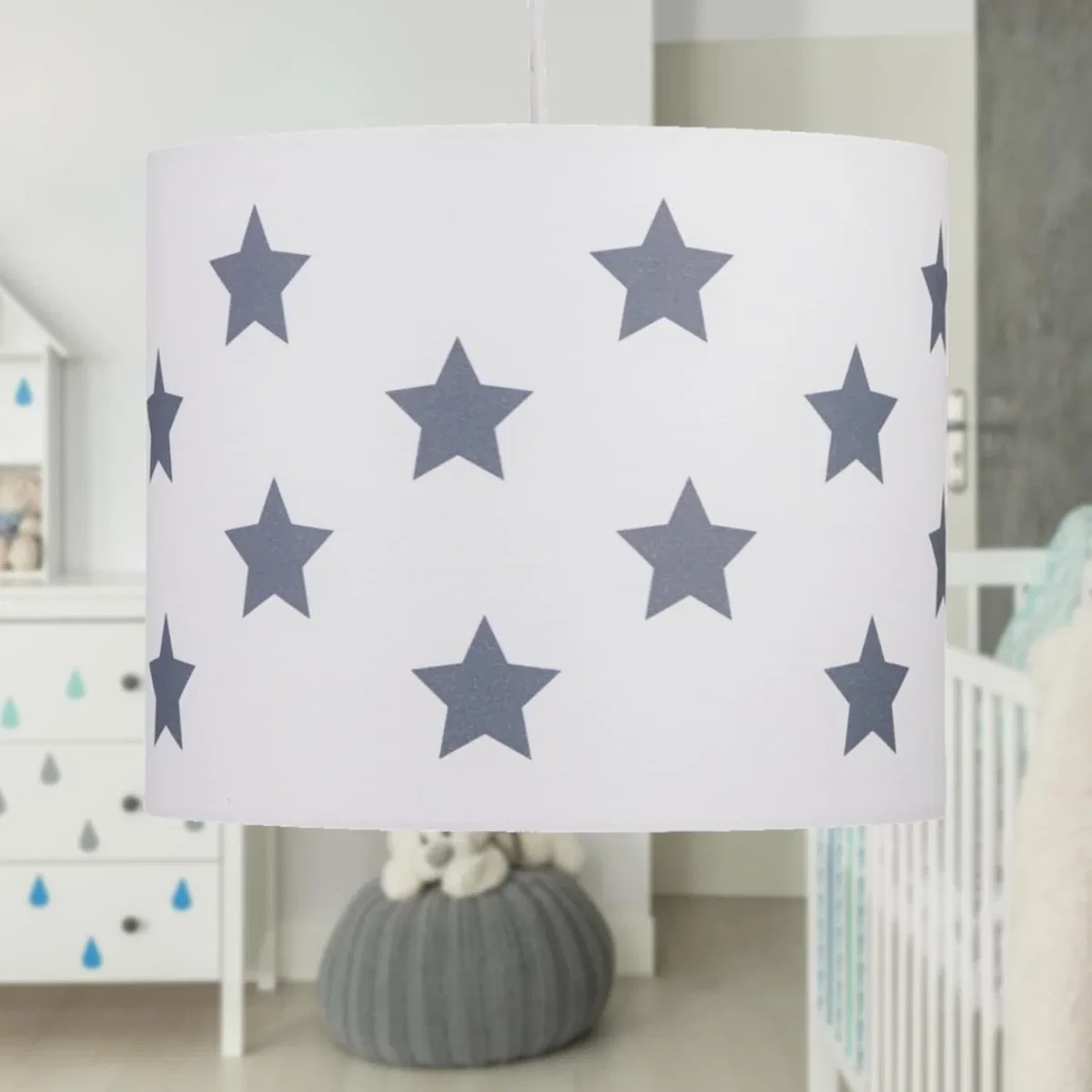 Set Of 2 White With Grey Stars 25cm Light Shades - White & Dark Grey – image 4