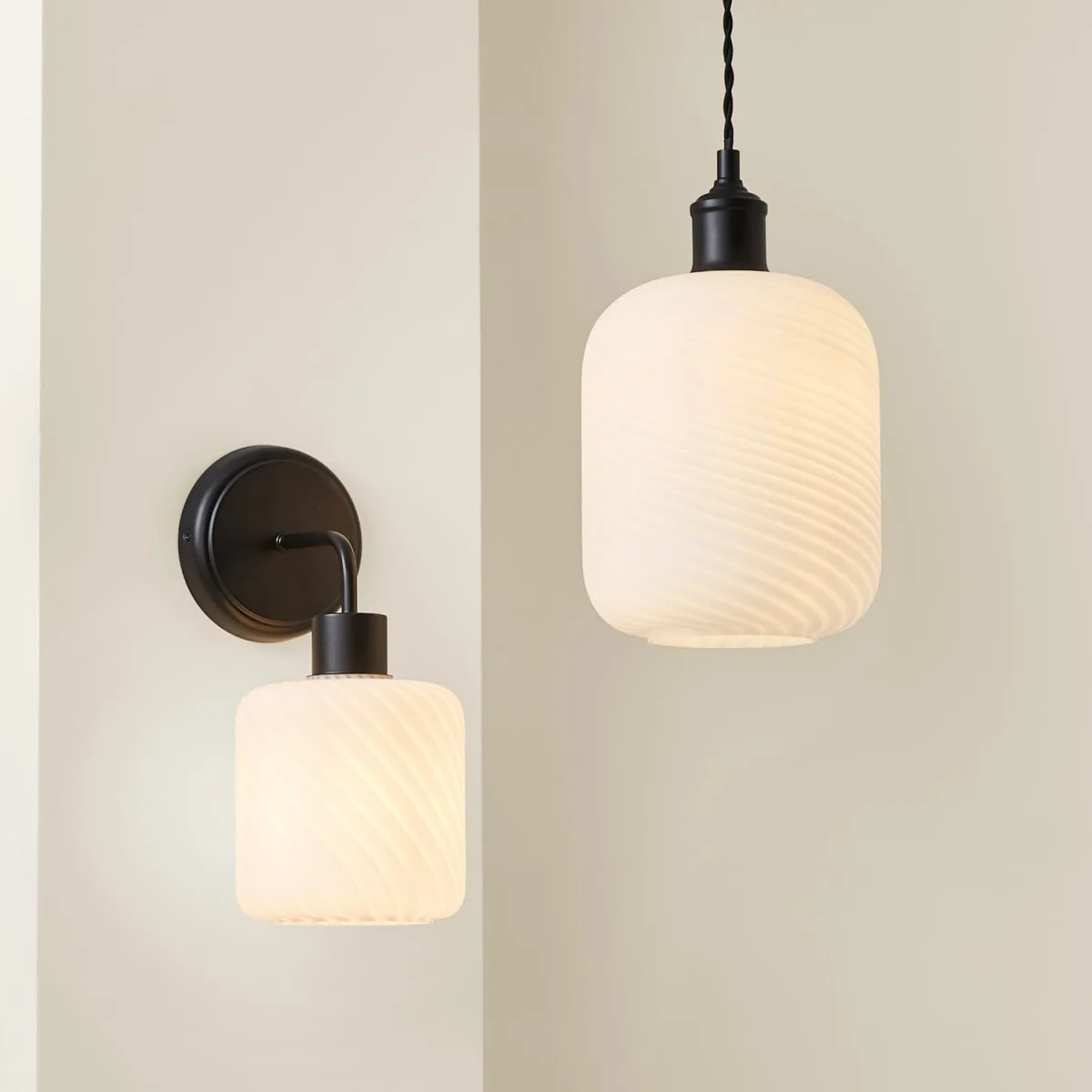 Emery Frosted Oval Swirl Glass Easy Fit Ceiling Lamp Shade - Frosted White / Yes - Frosted White – image 3