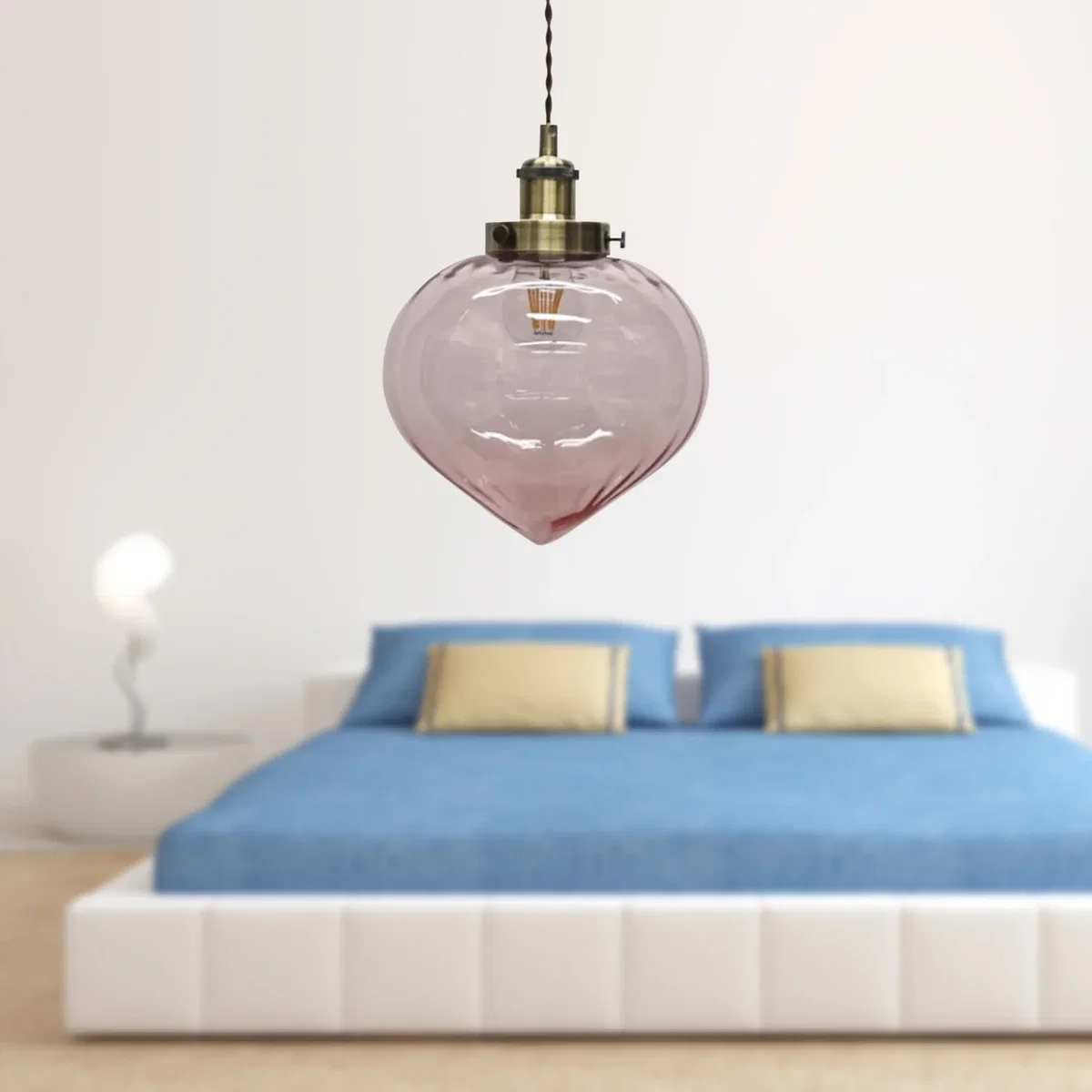 Set Of 2 Layla Pink Glass Easy Fit Pendant Shades Brass Detail - Blush Pink – image 4