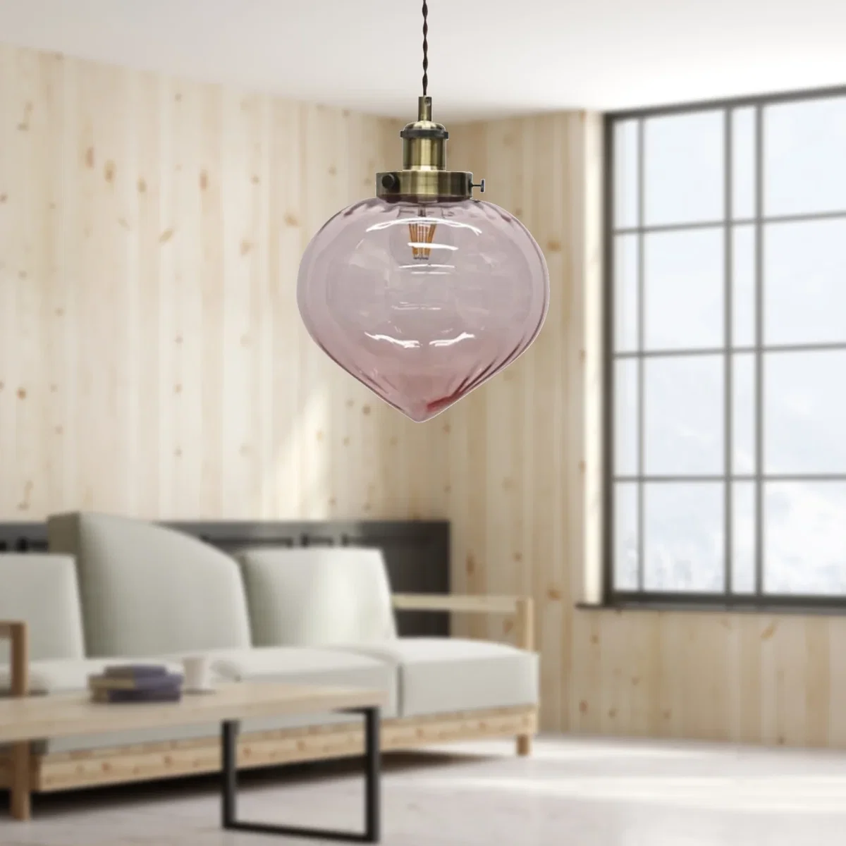 Set Of 2 Layla Pink Glass Easy Fit Pendant Shades Brass Detail - Blush Pink – image 5