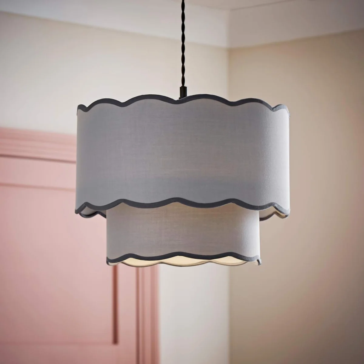 Sloane 2 Tier Colour Clash Scallop Ceiling Lamp Shade - Grey / Plastic – image 2