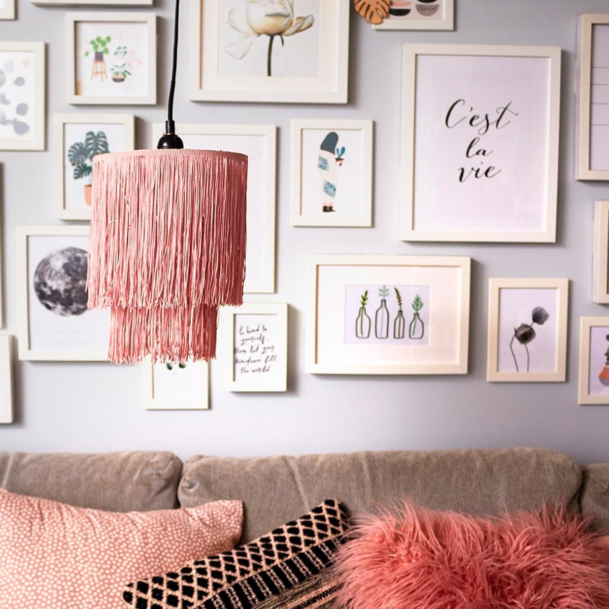 Modern 2 Tier Pink Tassel Ceiling Pendant Light Shade - Pink – image 2