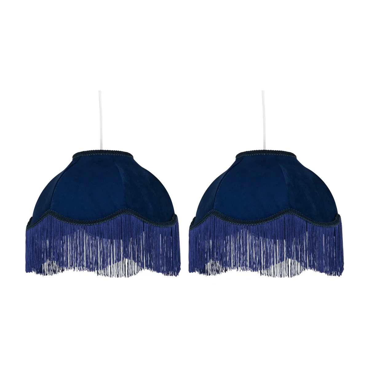 Set Of 2 Fringe Easy Fit Fabric Pendant Shades - Navy Velvet – image 1