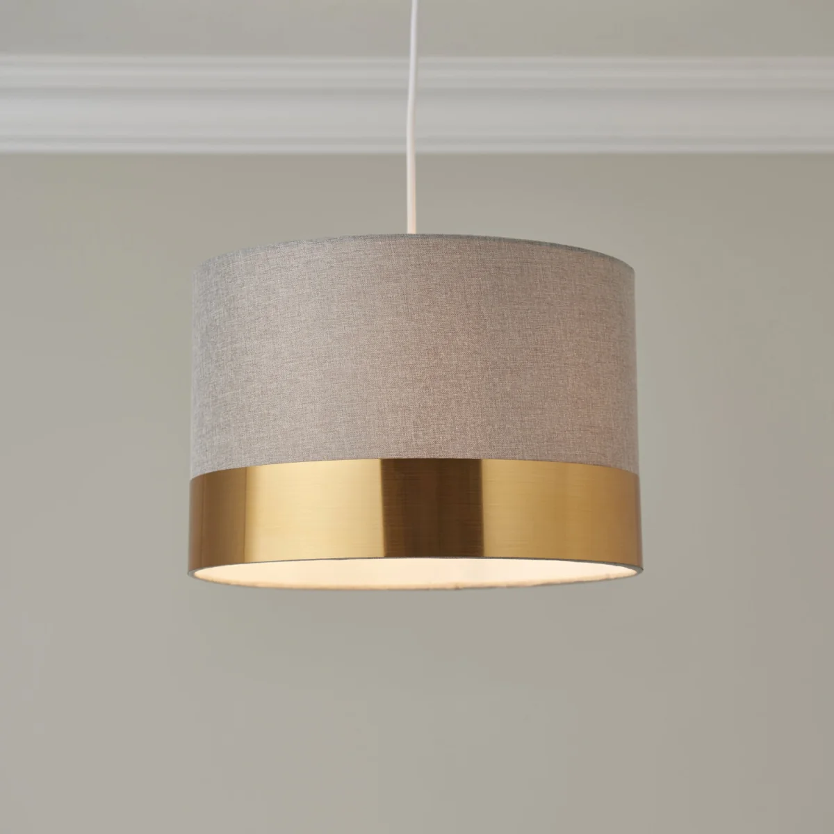 Amara Easy Fit Fabric Pendant Shade - Grey Cotton With Brushed Gold Plastic Detail – image 2
