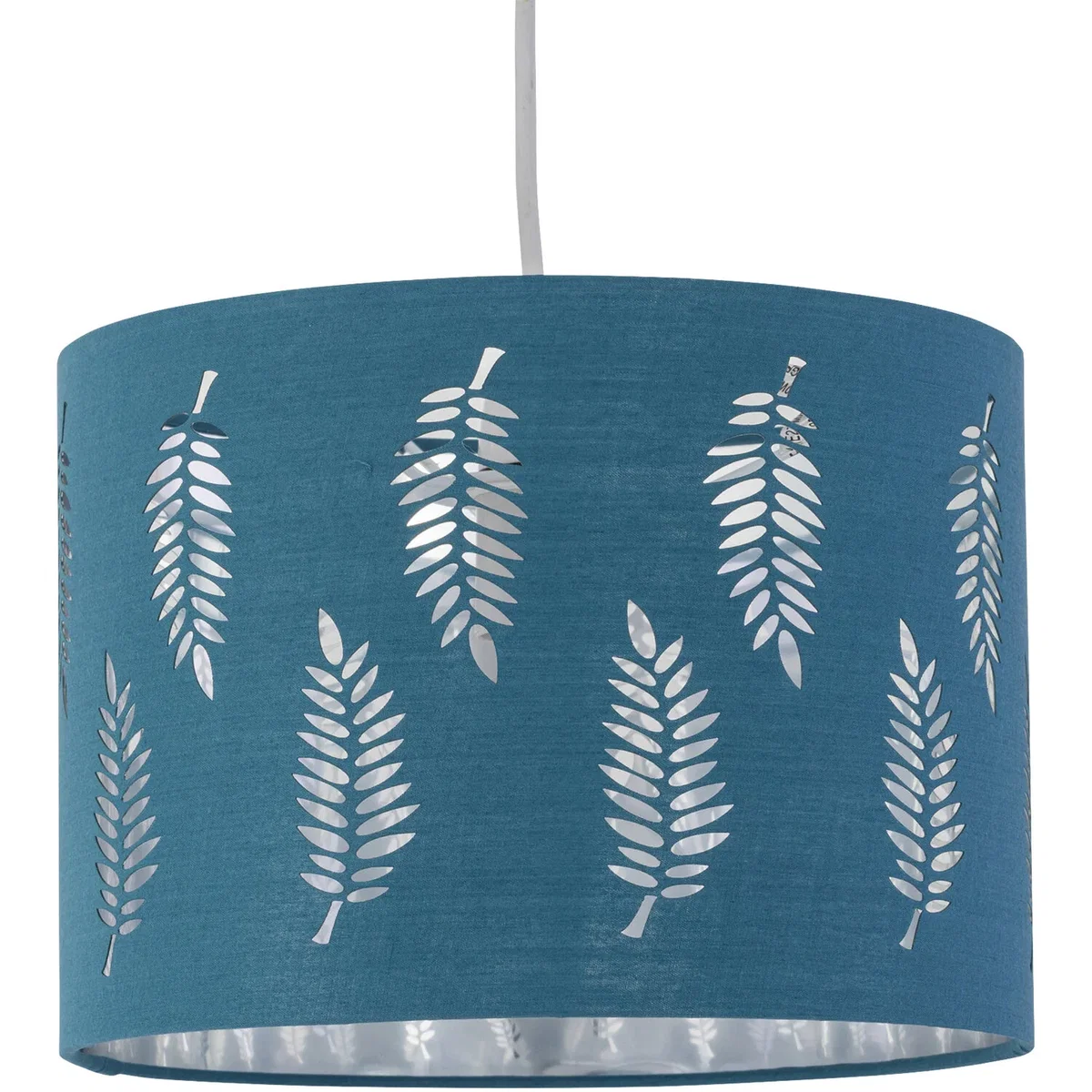 Set Of 2 Fern Easy Fit Fabric Pendant Shades - Teal Cotton With Silver Inner Detail – image 3