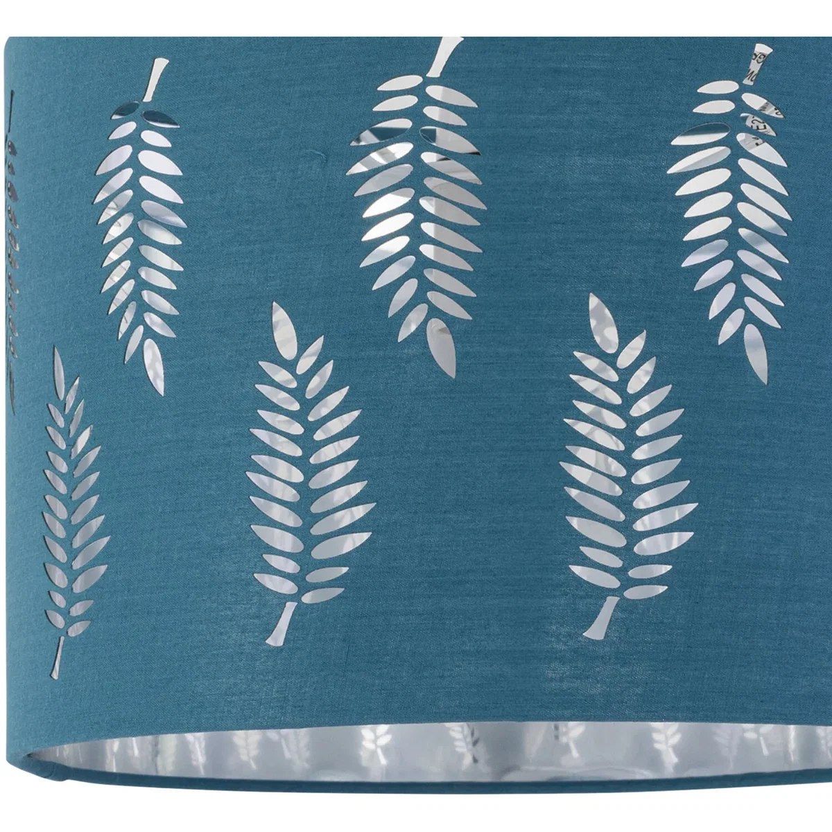 Set Of 2 Fern Easy Fit Fabric Pendant Shades - Teal Cotton With Silver Inner Detail – image 5