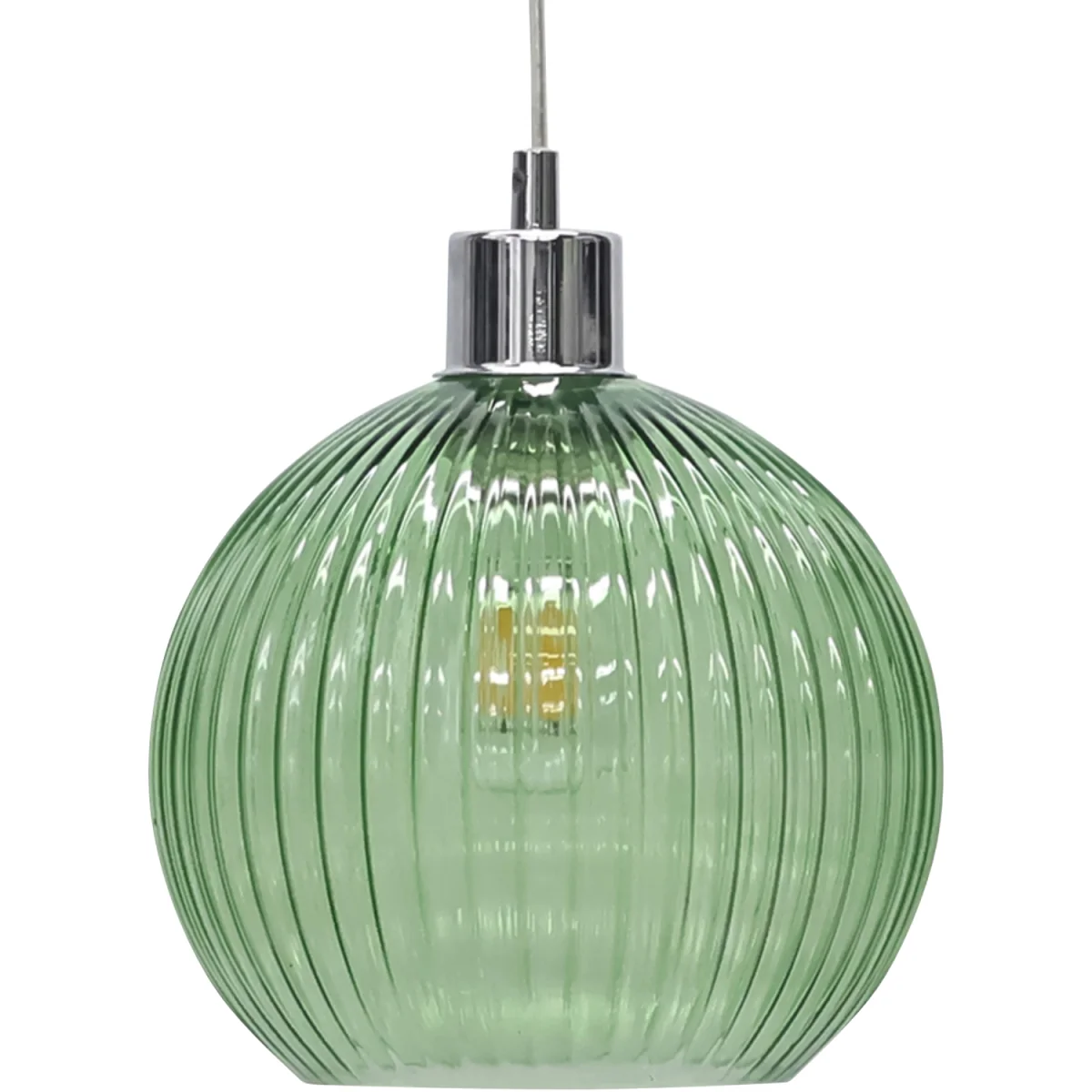 Set Of 2 Betchley Green Ribbed Glass Globe Easy Fit Pendant Shades - Green – image 2