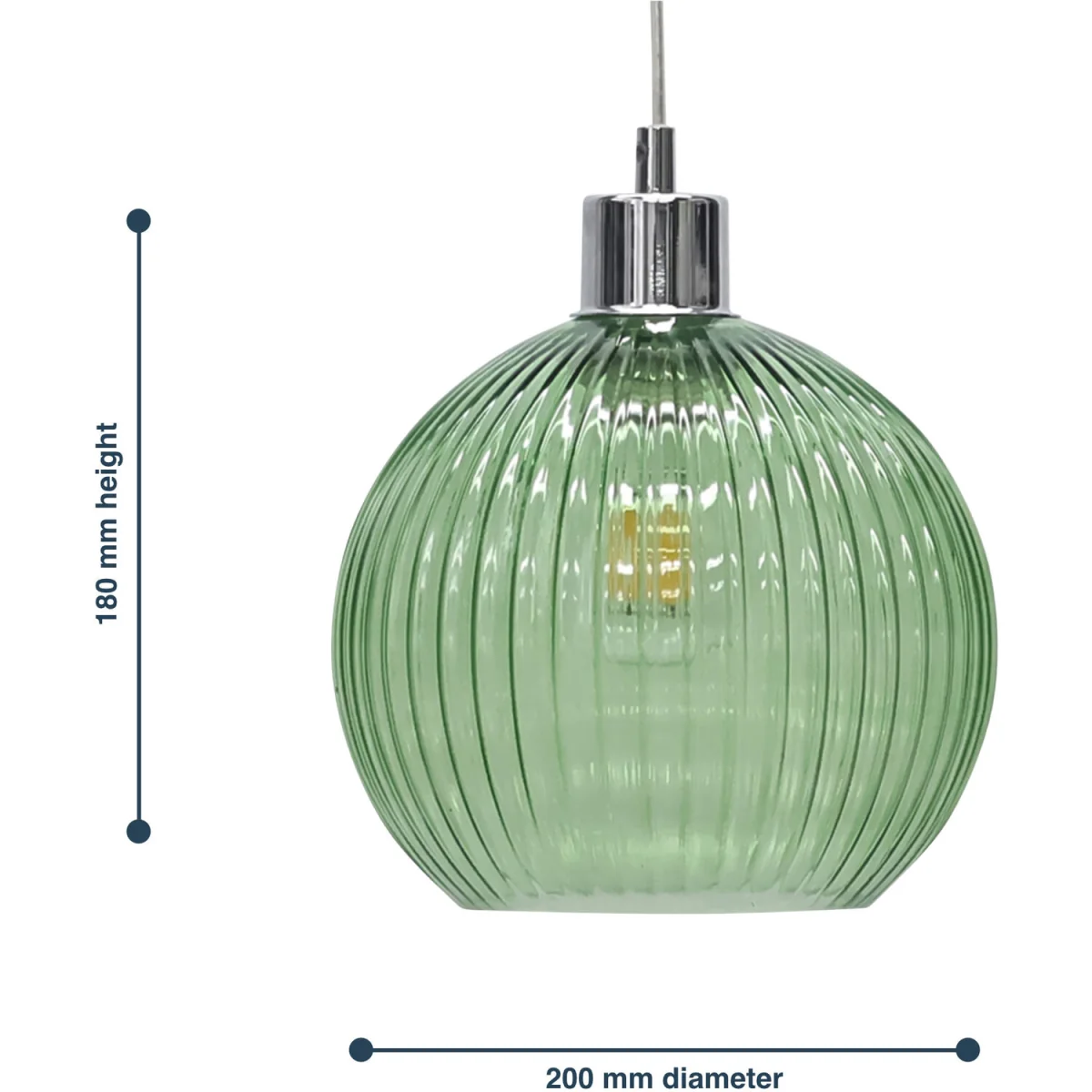 Set Of 2 Betchley Green Ribbed Glass Globe Easy Fit Pendant Shades - Green – image 5