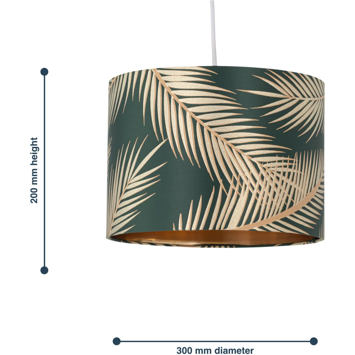 Tropica Easy Fit Fabric Pendant Shade - Dark Green Fabric And Gold Embossed Foil – image 2