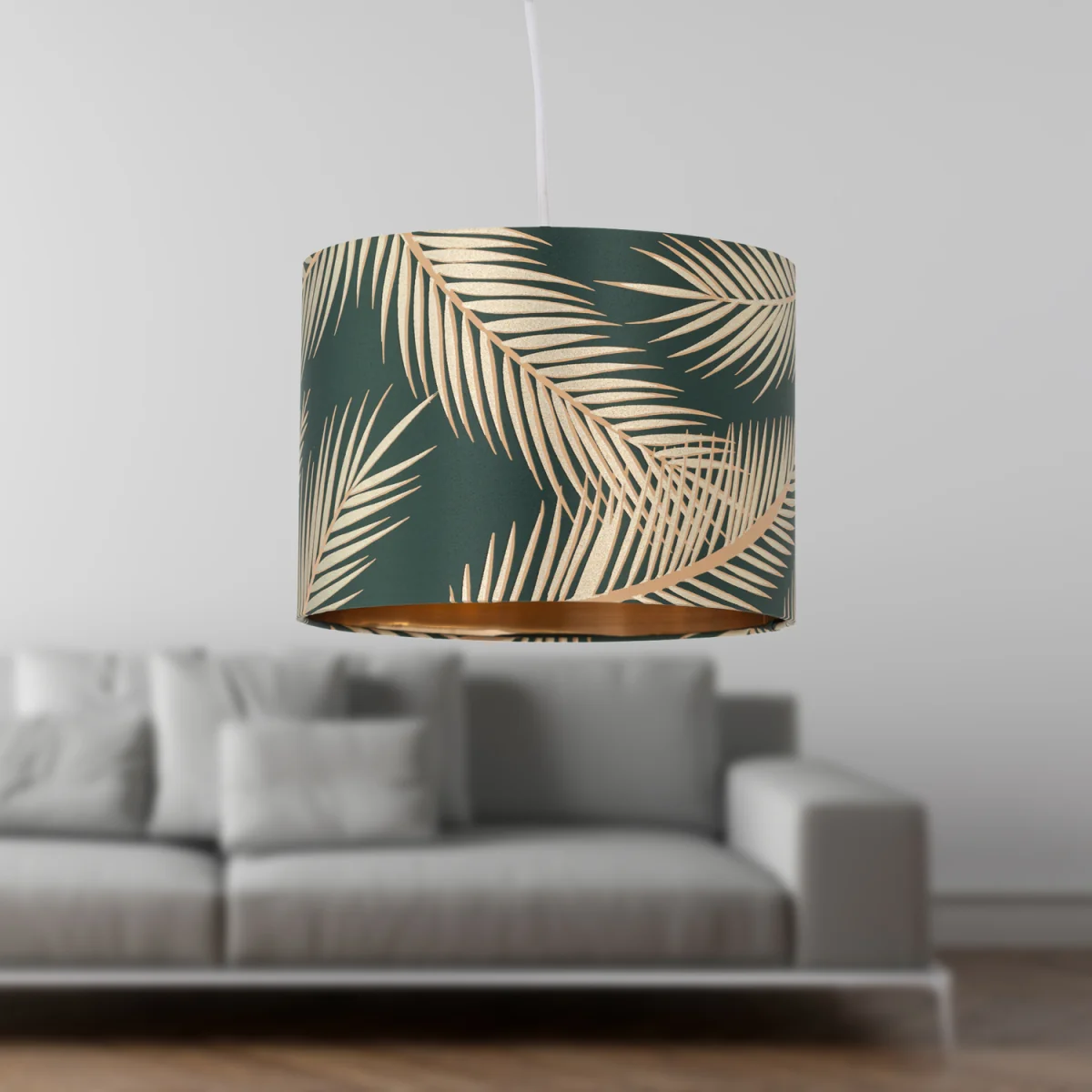 Tropica Easy Fit Fabric Pendant Shade - Dark Green Fabric And Gold Embossed Foil – image 6