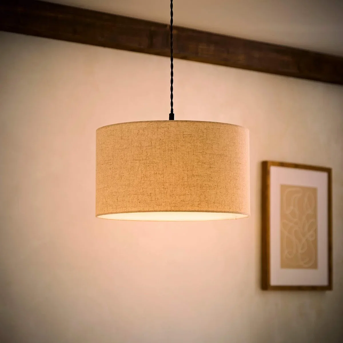 Reni Full Fabric Linen Easy Fit Pendant Drum Lamp Shade - Squat / Yes - Linen / 35cm / 20cm / 350g / No – image 2