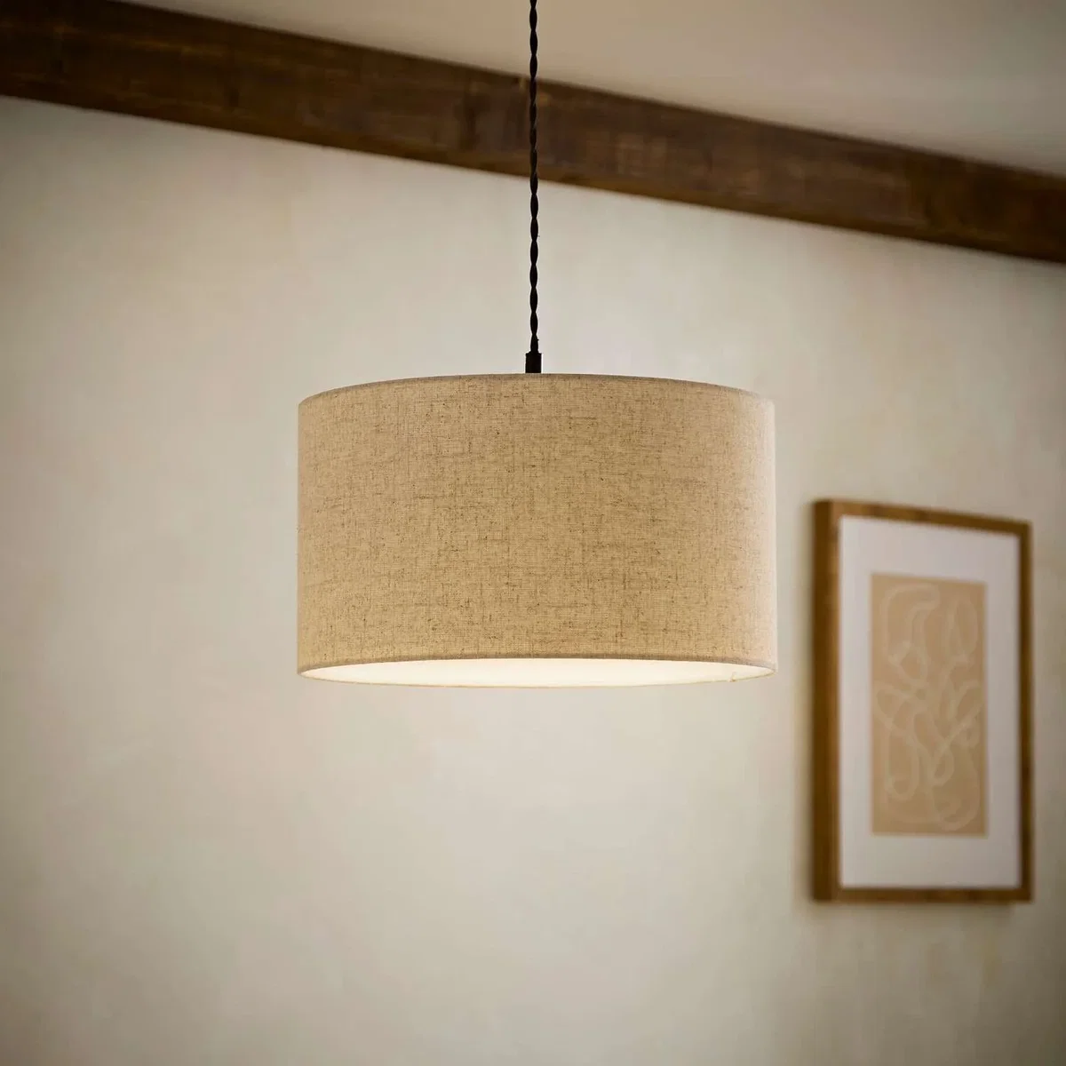Reni Full Fabric Linen Easy Fit Pendant Drum Lamp Shade - Squat / Yes - Linen / 35cm / 20cm / 350g / No – image 3