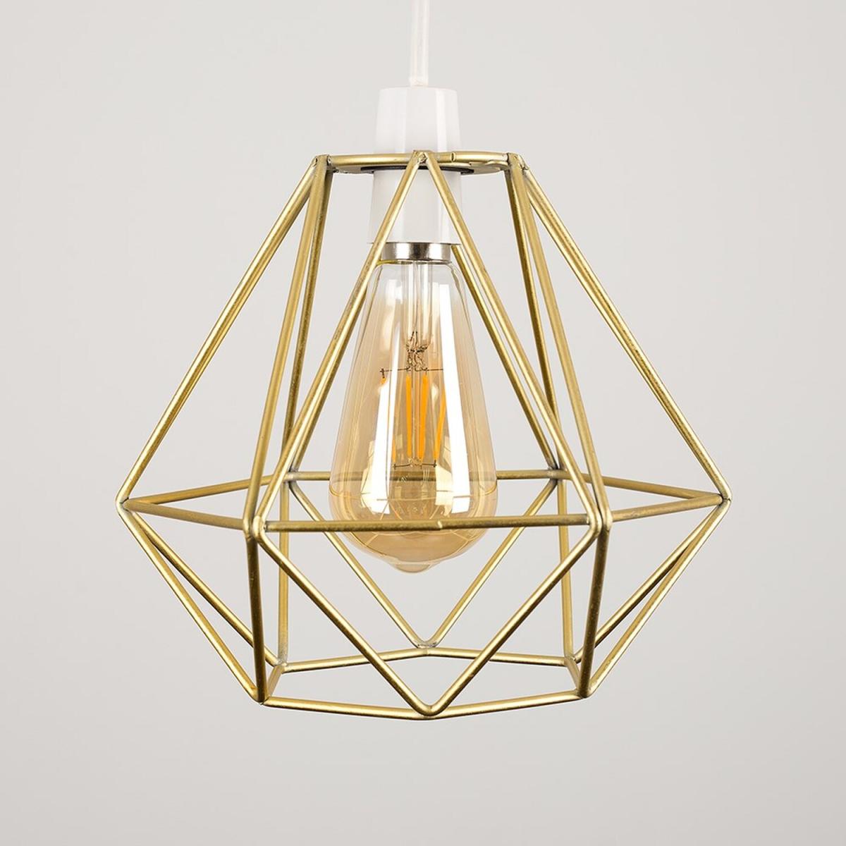 Pair Of Modern Geometric Gold Metal Basket Cage Ceiling Pendant Light Shades - Gold – image 4