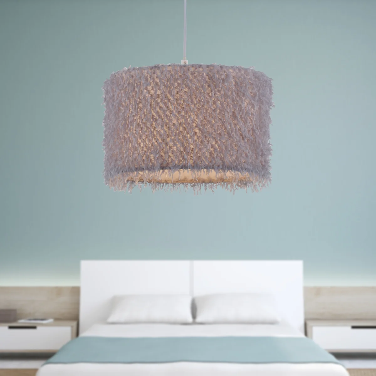 Set Of 2 Rogers Easy Fit Fabric Pendant Shades - Grey Shaggy Fabric – image 2