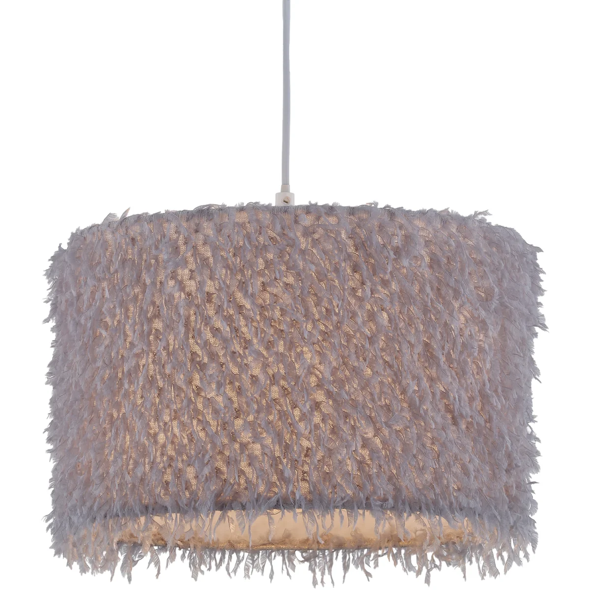 Set Of 2 Rogers Easy Fit Fabric Pendant Shades - Grey Shaggy Fabric – image 3