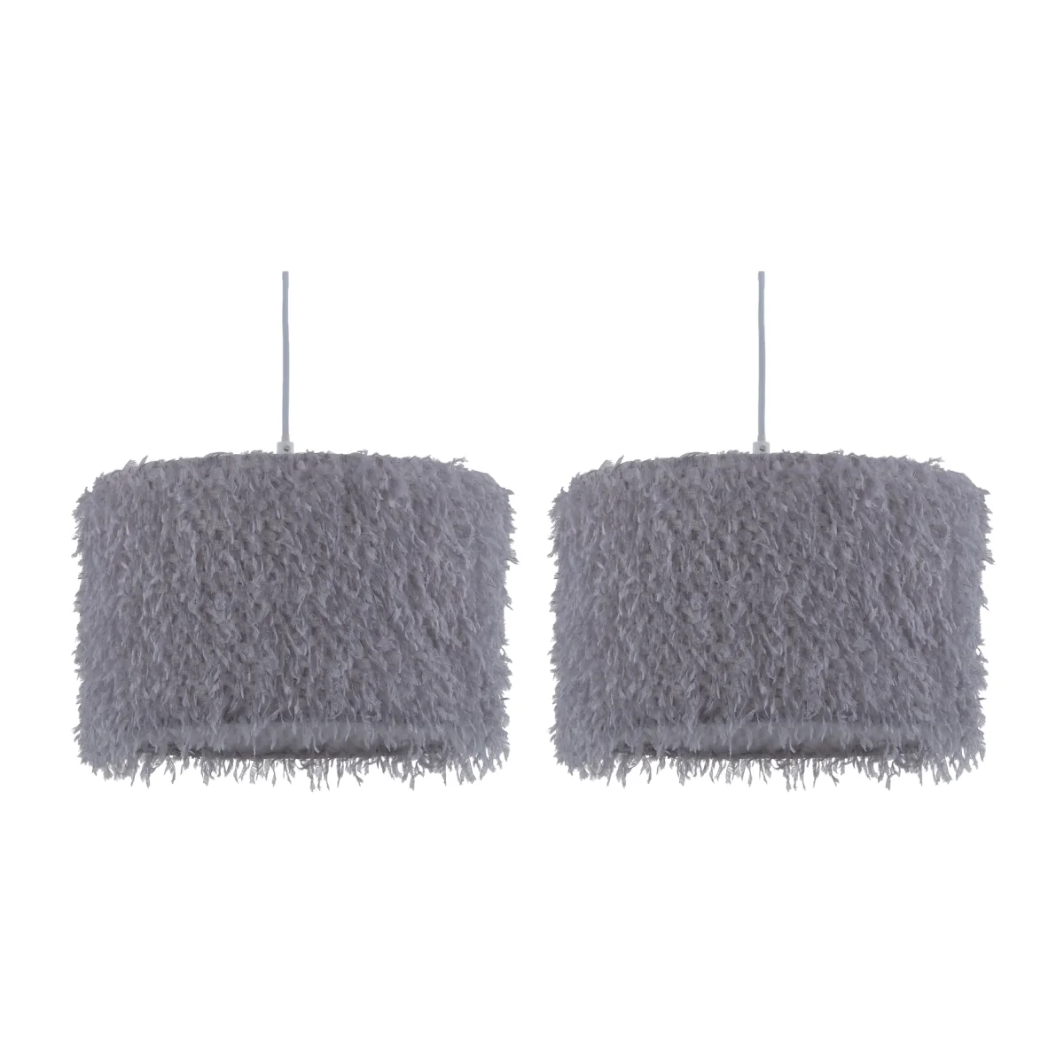 Set Of 2 Rogers Easy Fit Fabric Pendant Shades - Grey Shaggy Fabric – image 1