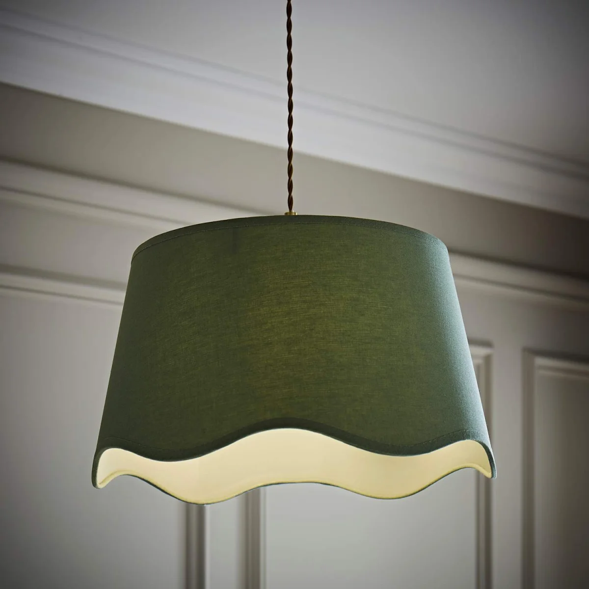 Mabel Large Scallop Edge Linen Lamp Shade - Sage Green / 0.49kg – image 3
