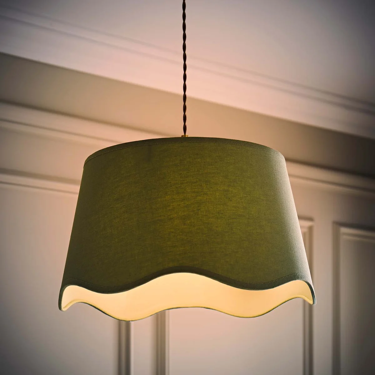 Mabel Large Scallop Edge Linen Lamp Shade - Sage Green / 0.49kg – image 4