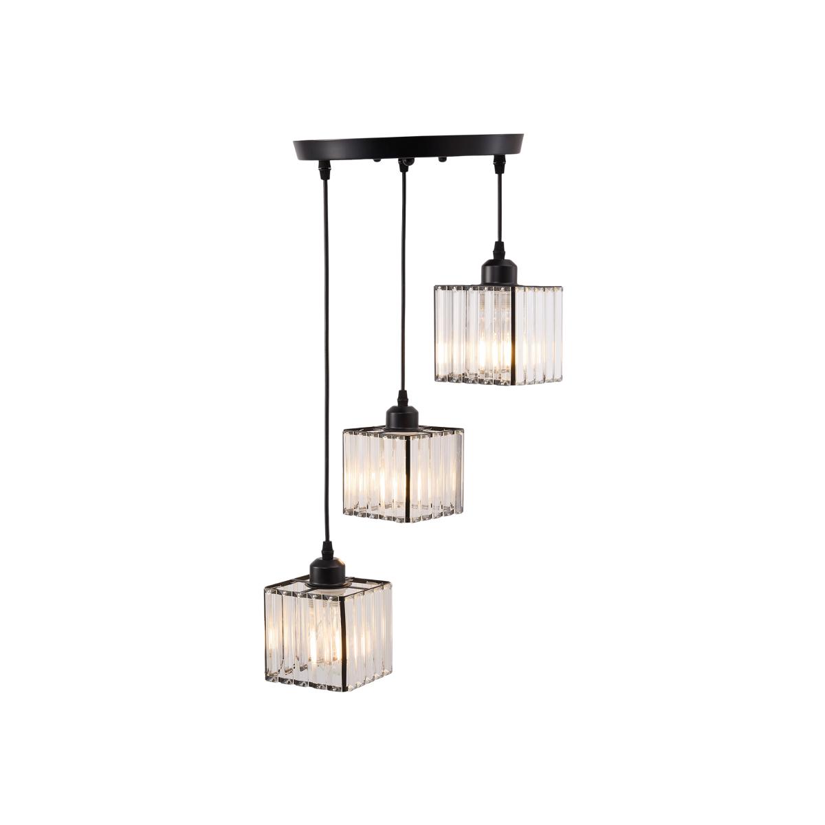 Livingandhome 3-Light Square Lampshade Crystal Light,Round Ceiling Plate - Black