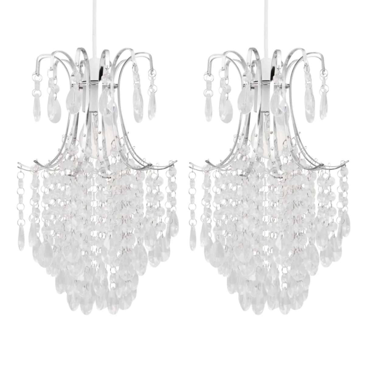 Set Of 2 Lucia Easy Fit Jewelled Pendant Shades - Clear Acrylic With Polished Chrome Plate Detail – image 2