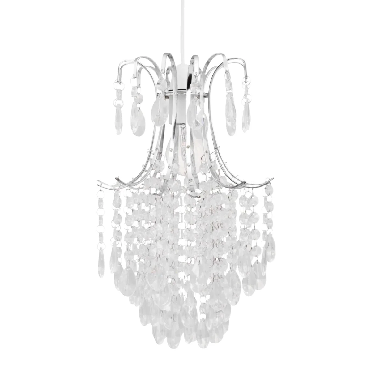 Set Of 2 Lucia Easy Fit Jewelled Pendant Shades - Clear Acrylic With Polished Chrome Plate Detail – image 3