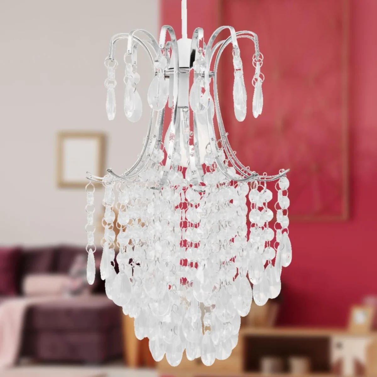 Set Of 2 Lucia Easy Fit Jewelled Pendant Shades - Clear Acrylic With Polished Chrome Plate Detail – image 4