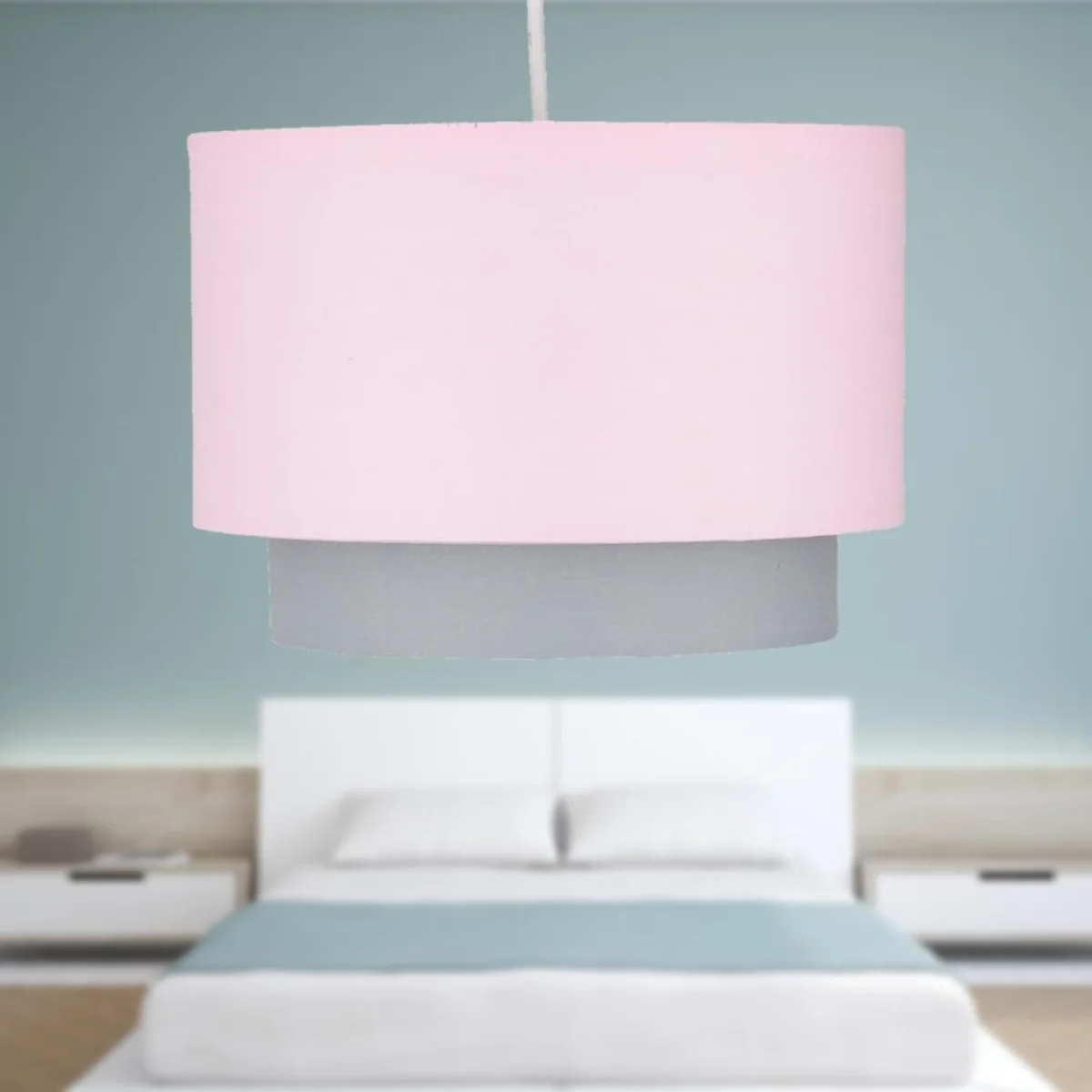 Pair Of Pink & Grey 2 Tier Light Shades - Pink – image 5