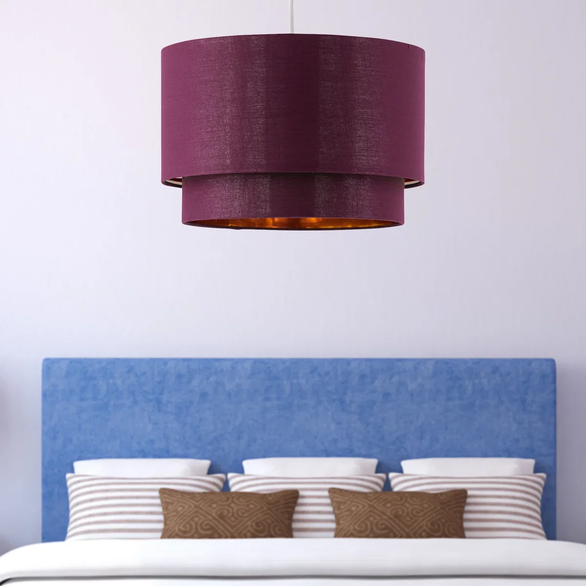 Set Of 2 Kozy Easy Fit Fabric Pendant Shades - Burgundy Cotton With Gold Inner Detail – image 3