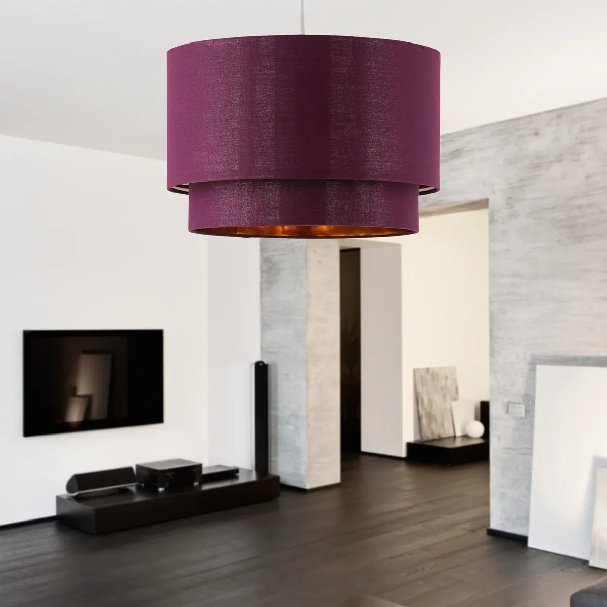 Set Of 2 Kozy Easy Fit Fabric Pendant Shades - Burgundy Cotton With Gold Inner Detail – image 4
