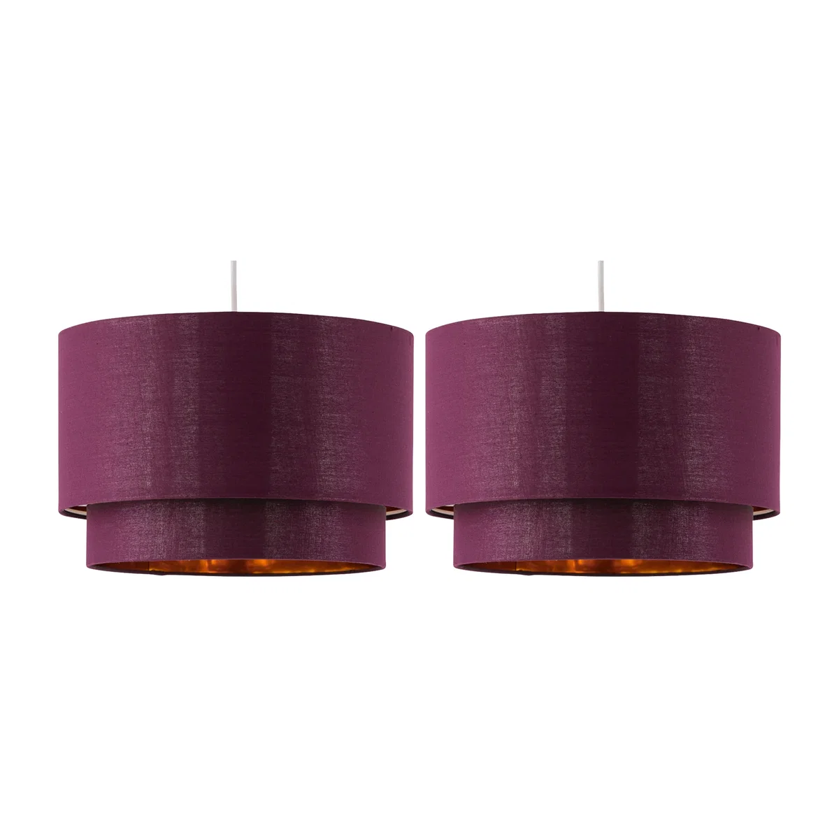 Set Of 2 Kozy Easy Fit Fabric Pendant Shades - Burgundy Cotton With Gold Inner Detail – image 1