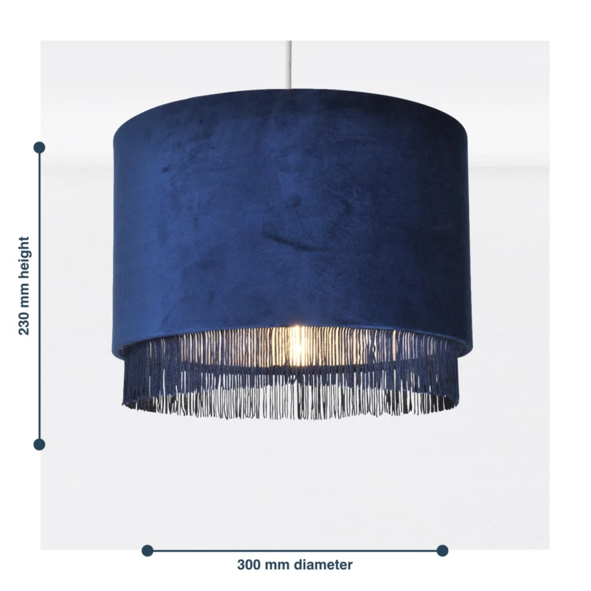 Tassle Easy Fit Fabric Pendant Shade - Navy Velvet With Chrome Inner Detail – image 2