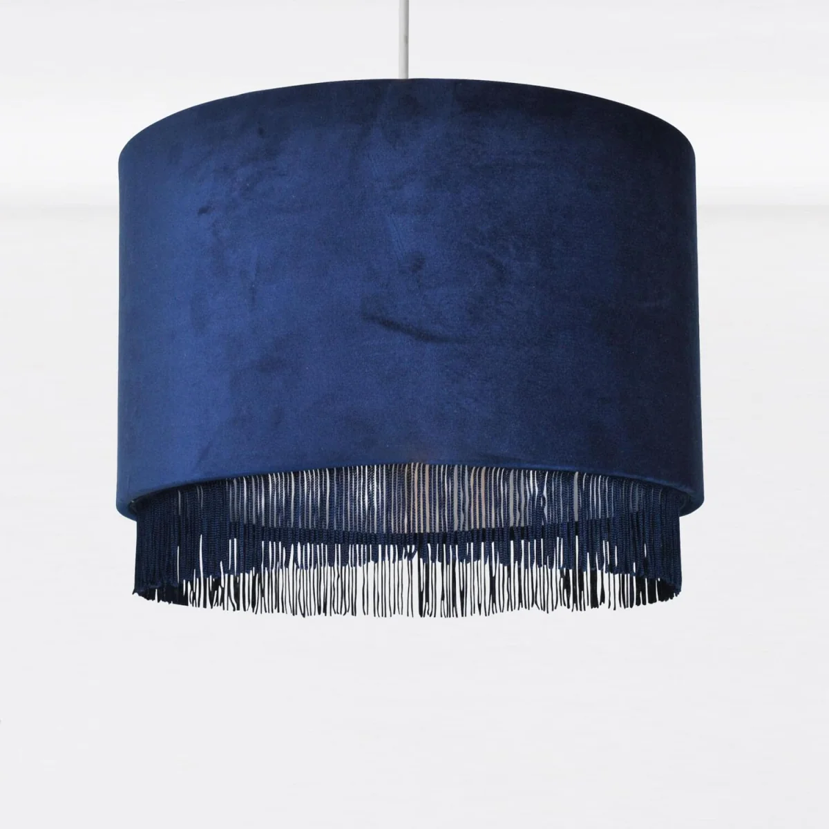 Tassle Easy Fit Fabric Pendant Shade - Navy Velvet With Chrome Inner Detail – image 3