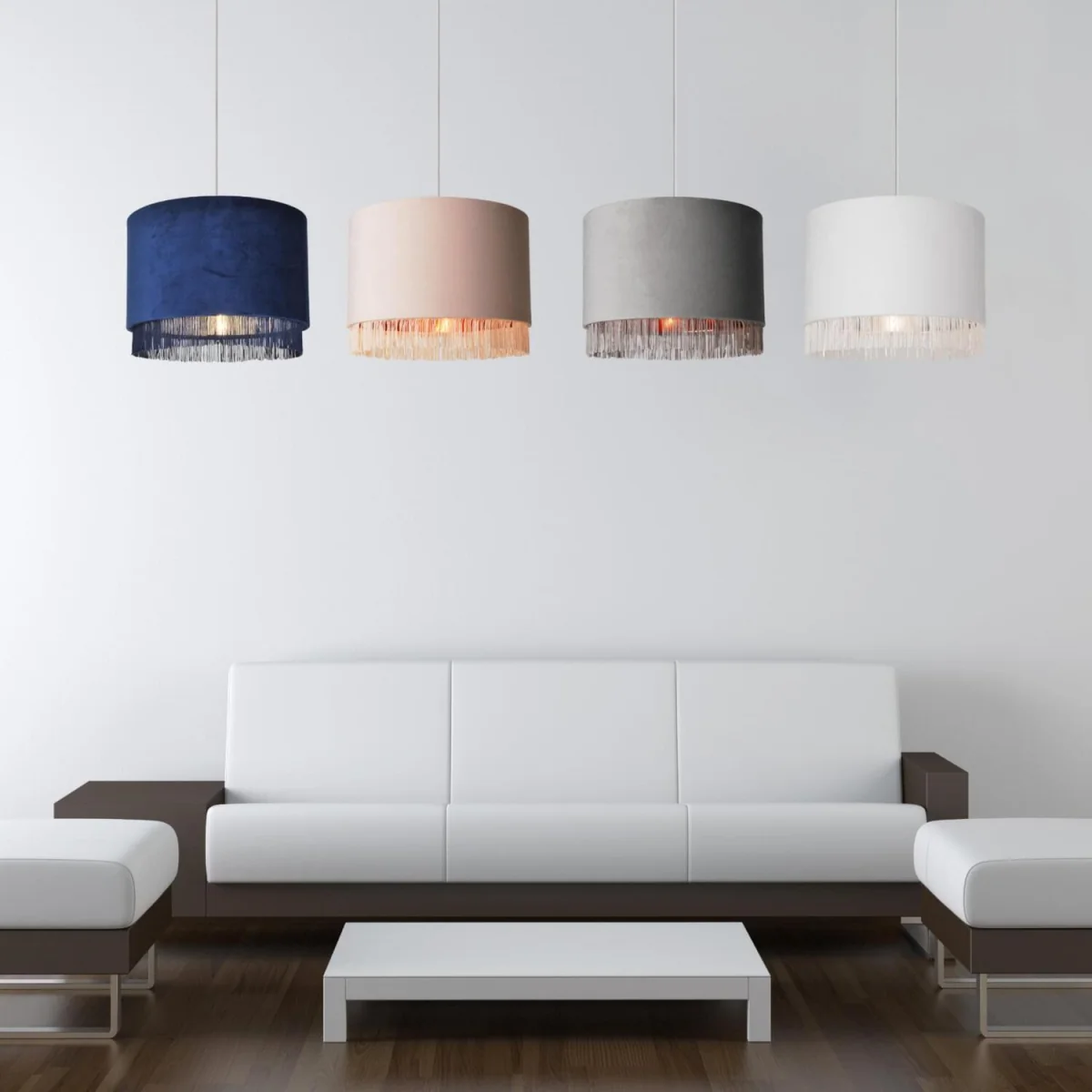 Tassle Easy Fit Fabric Pendant Shade - Navy Velvet With Chrome Inner Detail – image 5